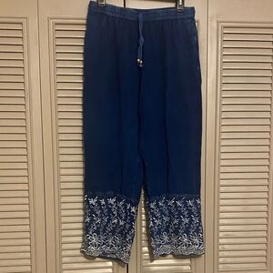 Studio West Blue Trousers with White Embroidery